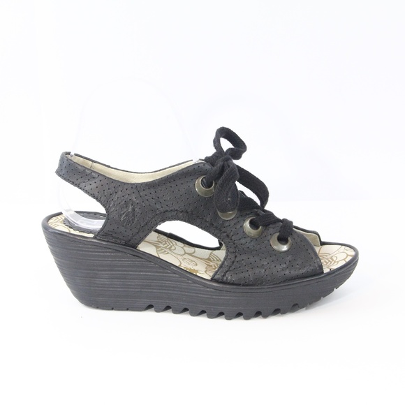 Fly London Shoes - Fly London Yiva Wedge Sandals sz 38 Black Leather